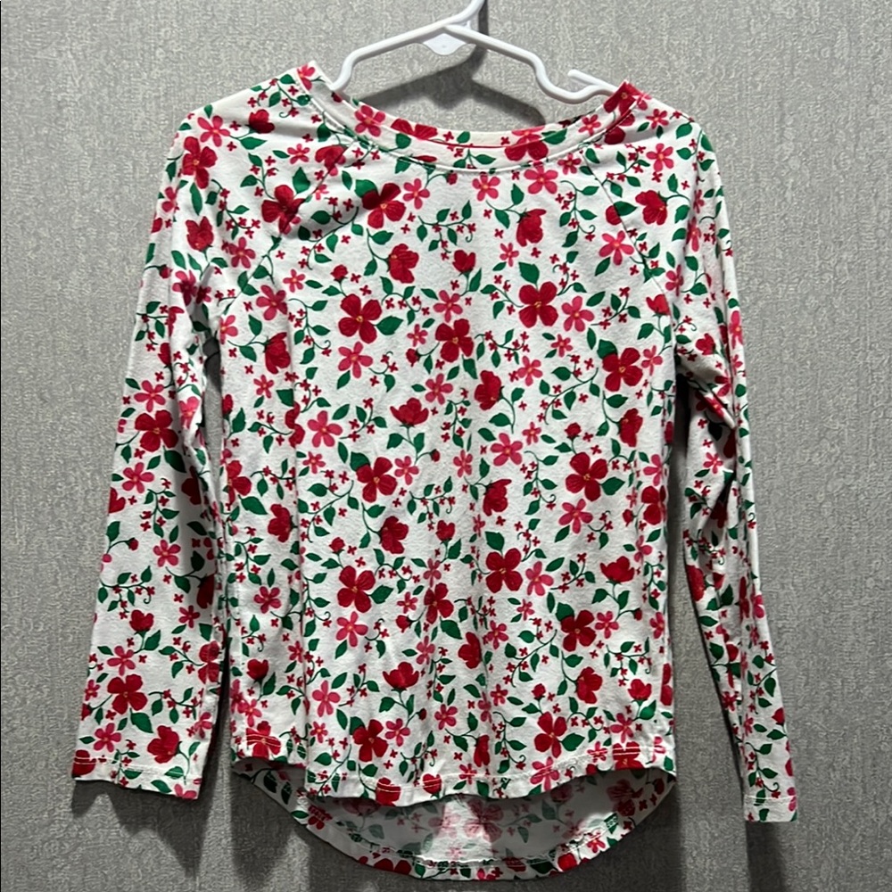 Red and Green Floral Blouse with Long Sleeves